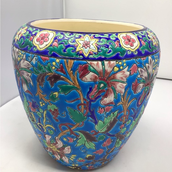 Vintage Emaux de Longwy Blue Ceramic large floral Vase - Picture 3 of 6